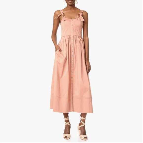 Rebecca Taylor Blush Cotton Sateen Button Front Midi Dress - Picture 1 of 9